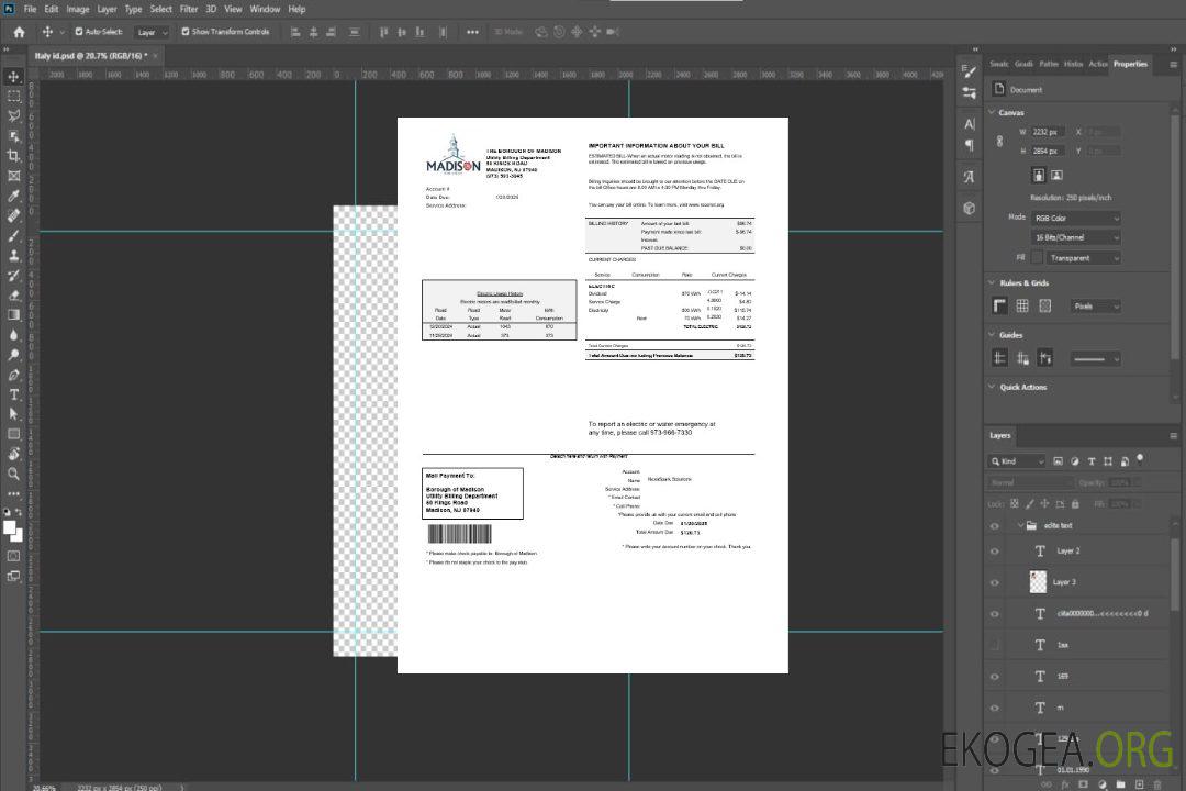 États-Unis New Jersey Modèle de facture de services publics de l'arrondissement de Madison aux formats Word et PDF template